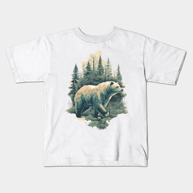 Forest bear Kids T-Shirt by GreenMary Design